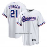 Camiseta Beisbol Hombre Texas Rangers Jake Burger Primera Replica Blanco