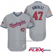 Camiseta Beisbol Hombre Washington Nationals 2017 Estrellas y Rayas Gio Gonzalez Gris Flex Base