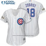 Camiseta Beisbol Mujer Chicago Cubs 2017 Postemporada 18 Ben Zobrist Blanco Cool Base