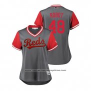 Camiseta Beisbol Mujer Cincinnati Reds Jared Hughes 2018 LLWS Players Weekend Robot Gris