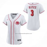 Camiseta Beisbol Mujer Cincinnati Reds Kebryan Hayes Primera Replica Blanco