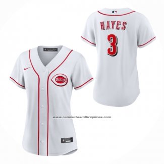 Camiseta Beisbol Mujer Cincinnati Reds Kebryan Hayes Primera Replica Blanco