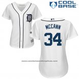Camiseta Beisbol Mujer Detroit Tigers 34 James Mccann Blanco Autentico Collection Cool Base