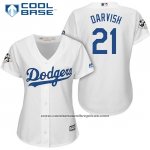 Camiseta Beisbol Mujer Los Angeles Dodgers 2017 World Series Yu Darvish Blanco Cool Base