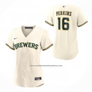 Camiseta Beisbol Mujer Milwaukee Brewers Blake Perkins Primera Replica Crema