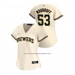 Camiseta Beisbol Mujer Milwaukee Brewers Brandon Woodruff 2020 Replica Primera Crema