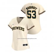 Camiseta Beisbol Mujer Milwaukee Brewers Brandon Woodruff 2020 Replica Primera Crema