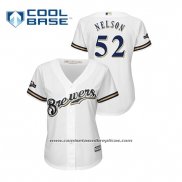 Camiseta Beisbol Mujer Milwaukee Brewers Jimmy Nelson 2019 Postemporada Cool Base Blanco