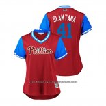Camiseta Beisbol Mujer Philadelphia Phillies Carlos Santana 2018 LLWS Players Weekend Slamtana Scarlet
