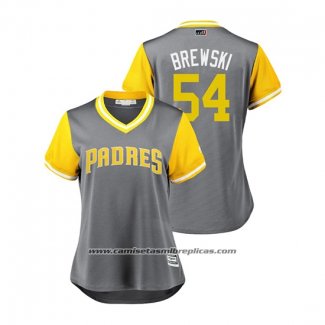 Camiseta Beisbol Mujer San Diego Padres Colten Brewer 2018 LLWS Players Weekend Brewski Gris