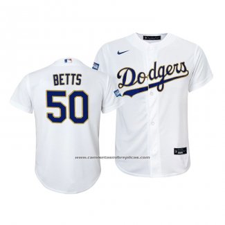 Camiseta Beisbol Nino Los Angeles Dodgers Mookie Betts 2021 Gold Program Replica Blanco