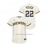 Camiseta Beisbol Nino Milwaukee Brewers Christian Yelich Replica Primera Crema