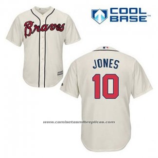 Camiseta Beisbol Hombre Atlanta Braves 10 Chipper Jones Crema Alterno Cool Base