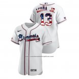 Camiseta Beisbol Hombre Atlanta Braves Ronald Acuna Jr. 2020 Stars & Stripes 4th of July Blanco