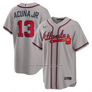 Camiseta Beisbol Hombre Atlanta Braves Ronald Acuna Jr Segunda Replica Gris