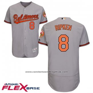 Camiseta Beisbol Hombre Baltimore Orioles 8 Cal Ripken Autentico Collection Flex Base Gris