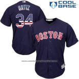 Camiseta Beisbol Hombre Boston Red Sox 34 David Ortiz Azul Estrellas y Rayas Cool Base