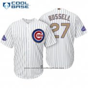 Camiseta Beisbol Hombre Chicago Cubs 27 Addison Russell Blanco Oro Cool Base