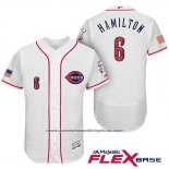 Camiseta Beisbol Hombre Cincinnati Reds 2017 Estrellas Y Rayas 6 Billy Hamilton Blanco Flex Base