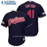 Camiseta Beisbol Hombre Cleveland Indians 2017 Postemporada 41 Carlos Santana Azul Cool Base