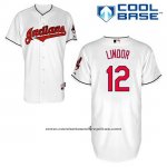 Camiseta Beisbol Hombre Cleveland Indians Francisco Lindor 12 Blanco Primera Cool Base Camiseta Beisbol Hombre Cleveland Indians Francisco Lindor 12 Blanco Primera Cool Base