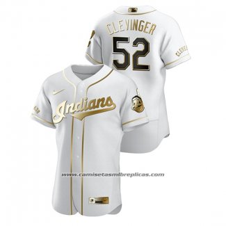 Camiseta Beisbol Hombre Cleveland Indians Mike Clevinger Golden Edition Autentico Blanco