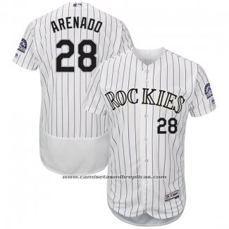 Camiseta Beisbol Hombre Colorado 28 Nolan Arenado Blanco Autentico Collection Jugador