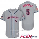 Camiseta Beisbol Hombre Colorado Rockies 2017 Estrellas y Rayas Carlos Gonzalez 5 Gris Flex Base Camiseta Beisbol Hombre Colorado Rockies 2017 Estrellas y Rayas Carlos Gonzalez 5 Gris Flex Base
