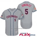 Camiseta Beisbol Hombre Colorado Rockies 2017 Estrellas y Rayas Carlos Gonzalez 5 Gris Flex Base