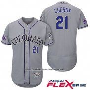 Camiseta Beisbol Hombre Colorado Rockies Jonathan Lucroy 21 Gris Autentico Collection Flex Base