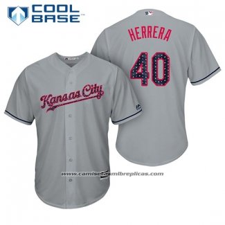 Camiseta Beisbol Hombre Kansas City Royals 2017 Estrellas y Rayas Kelvin Herrera Gris Cool Base