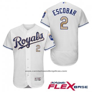 Camiseta Beisbol Hombre Kansas City Royals 2 Alcides Escobar Blanco 2017 Flex Base