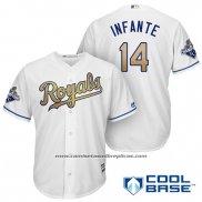 Camiseta Beisbol Hombre Kansas City Royals Campeones 14 Omar Infante Cool Base Oro