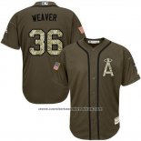 Camiseta Beisbol Hombre Los Angeles Angels 36 Jerojo Weaver Verde Salute To Service