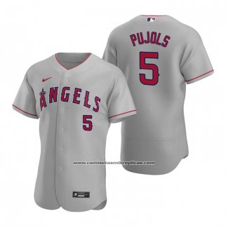 Camiseta Beisbol Hombre Los Angeles Angels Albert Pujols Autentico 2020 Road Gris