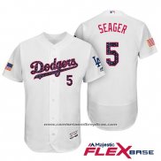 Camiseta Beisbol Hombre Los Angeles Dodgers 2017 Estrellas y Rayas Corey Seager Blanco Flex Base