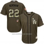 Camiseta Beisbol Hombre Los Angeles Dodgers 22 Clayton Kershaw Verde Salute To Service