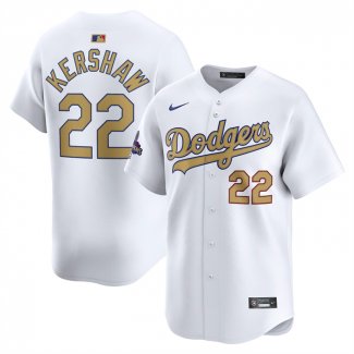 Camiseta Beisbol Hombre Los Angeles Dodgers Clayton Kershaw Gold Collection Limited Blanco