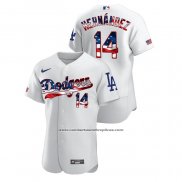 Camiseta Beisbol Hombre Los Angeles Dodgers Enrique Hernandez 2020 Stars & Stripes 4th of July Blanco
