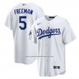 Camiseta Beisbol Hombre Los Angeles Dodgers Freddie Freeman Campeones Serie Mundial 2025 Primera Replica Blanco
