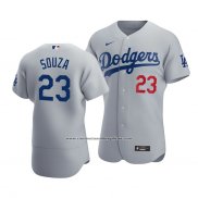 Camiseta Beisbol Hombre Los Angeles Dodgers Steven Souza Autentico Alterno Gris