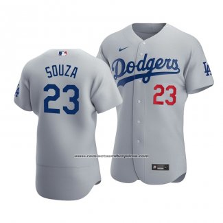 Camiseta Beisbol Hombre Los Angeles Dodgers Steven Souza Autentico Alterno Gris