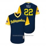 Camiseta Beisbol Hombre Milwaukee Brewers Christian Yelich 2018 LLWS Players Weekend Yeli Azul