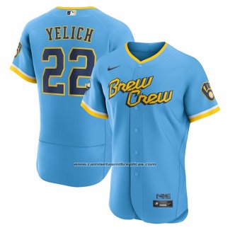 Camiseta Beisbol Hombre Milwaukee Brewers Christian Yelich 2022 City Connect Autentico Azul