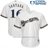 Camiseta Beisbol Hombre Milwaukee Brewers Domingo Santana Blanco Cool Base