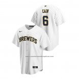 Camiseta Beisbol Hombre Milwaukee Brewers Lorenzo Cain Replica Alterno Blanco