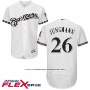 Camiseta Beisbol Hombre Milwaukee Brewers Taylor Jungmann Blanco Autentico Collection Flex Base Custom