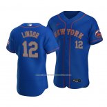 Camiseta Beisbol Hombre New York Mets Francisco Lindor Autentico Alterno Azul