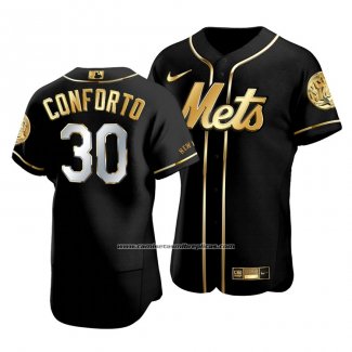 Camiseta Beisbol Hombre New York Mets Michael Conforto Golden Edition Autentico Negro