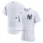 Camiseta Beisbol Hombre New York Yankees Primera Sponsor Patch Autentico Blanco